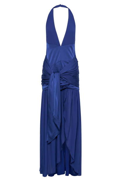 Graziana Satin Chiffon Plunge Maxi Dress - Cobalt Blue-My Chic Way.All Rights Reserved