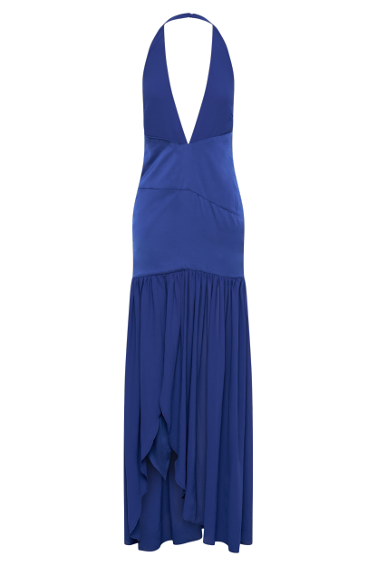Graziana Satin Chiffon Plunge Maxi Dress - Cobalt Blue-My Chic Way.All Rights Reserved