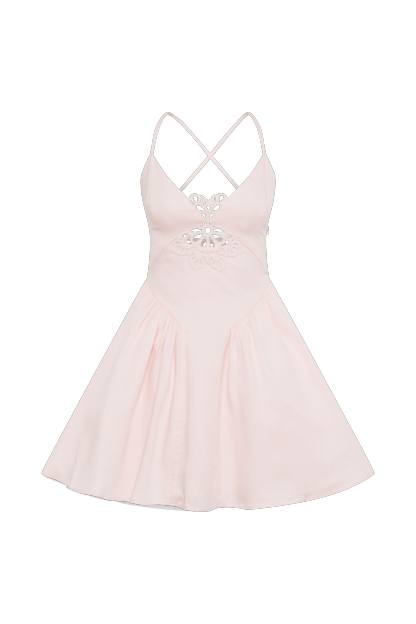 Muriel Cotton Mini Dress With Crochet - Powder Pink-My Chic Way.All Rights Reserved