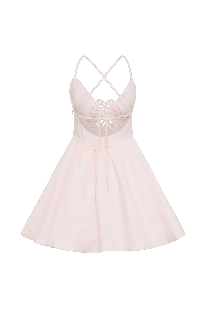 Muriel Cotton Mini Dress With Crochet - Powder Pink-My Chic Way.All Rights Reserved