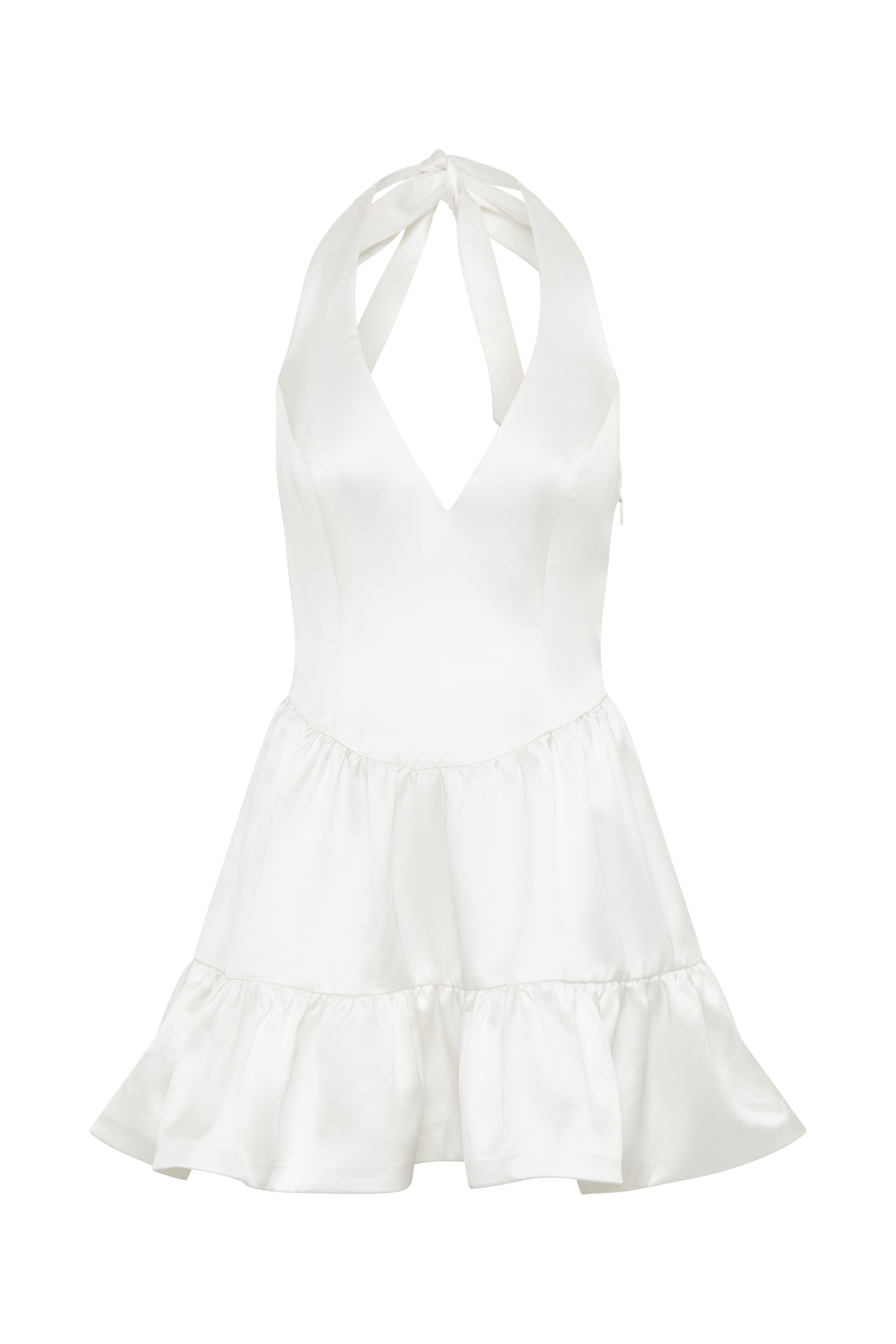 Holly Satin Structured Halter Mini Dress - White-My Chic Way.All Rights Reserved