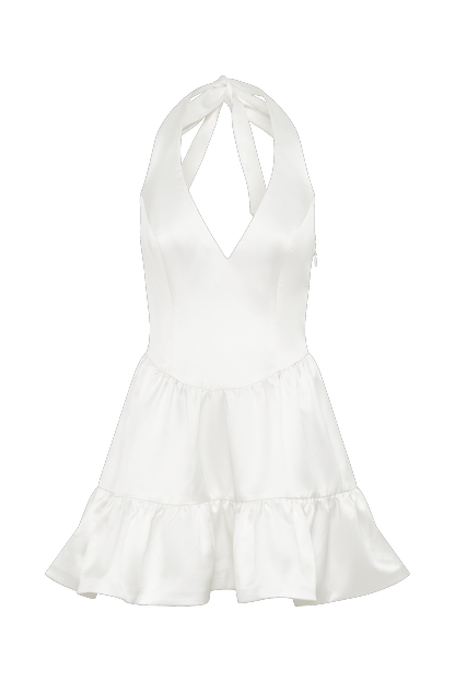 Holly Satin Structured Halter Mini Dress - White-My Chic Way.All Rights Reserved