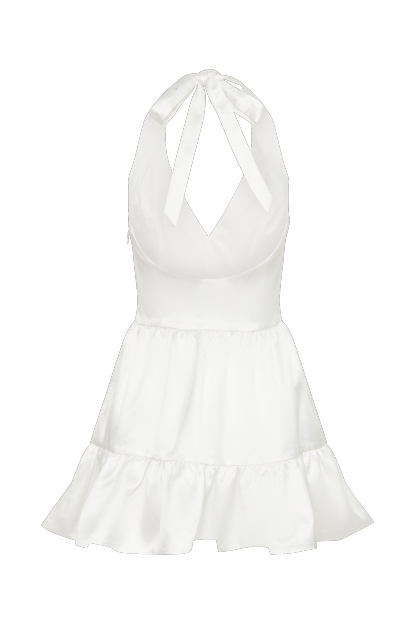 Holly Satin Structured Halter Mini Dress - White-My Chic Way.All Rights Reserved