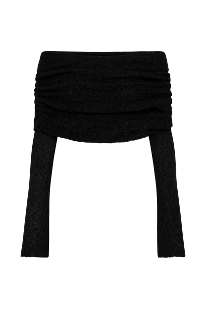 Marisol Off Shoulder Boucle Top - Black-My Chic Way.All Rights Reserved