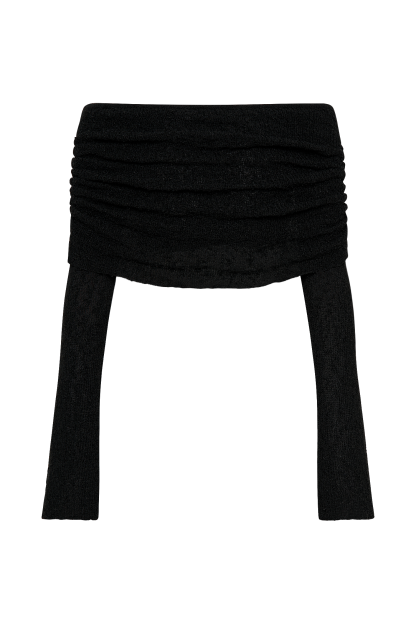 Marisol Off Shoulder Boucle Top - Black-My Chic Way.All Rights Reserved