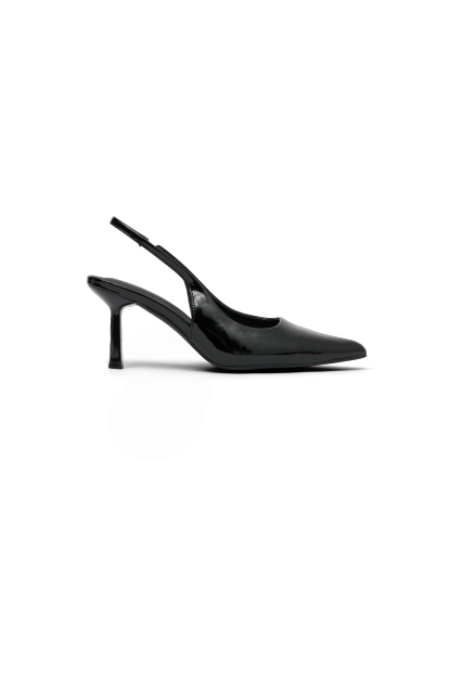 Dasha Patent Sling Back Heels - Black-My Chic Way.All Rights Reserved