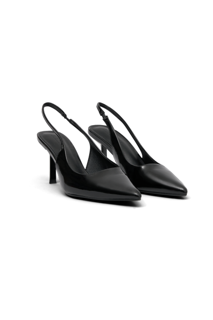 Dasha Patent Sling Back Heels - Black-My Chic Way.All Rights Reserved