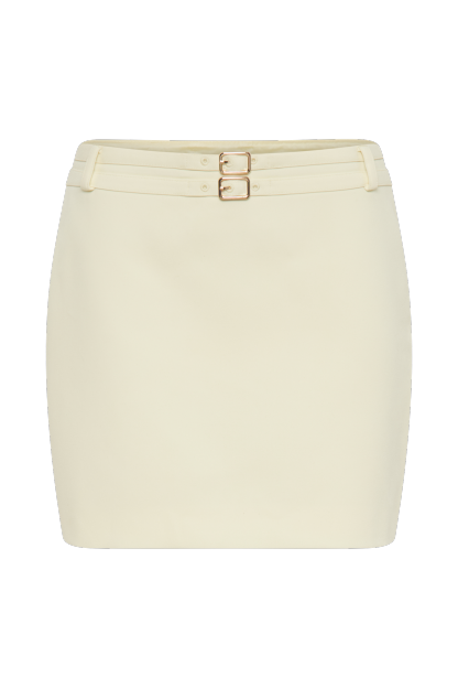 Letitia Suiting Mini Skirt With Buckle - Pastel Lemon-My Chic Way.All Rights Reserved