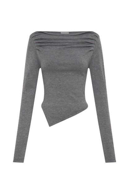 Karlie Off Shoulder Knit Top - Charcoal Marle-My Chic Way.All Rights Reserved