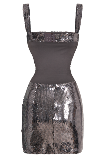 Adoria Sequin Cut Out Mini Dress - Charcoal-My Chic Way.All Rights Reserved