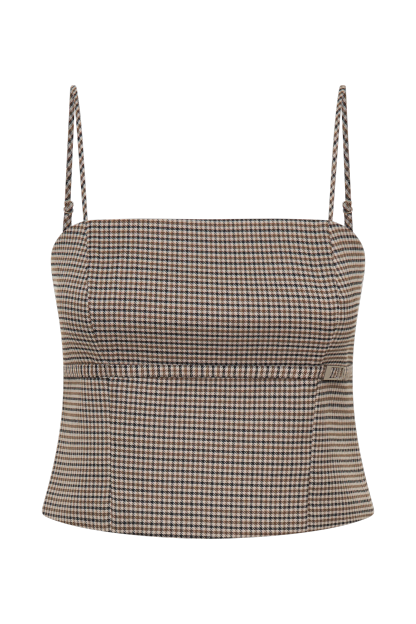Aberley Crop Top - Tan Check-My Chic Way.All Rights Reserved