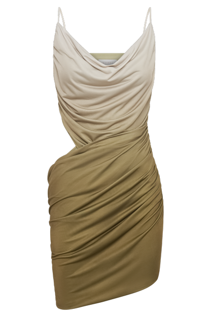 Nellie Cowl Draped Slinky Mini Dress - Ombre Vintage Olive-My Chic Way.All Rights Reserved