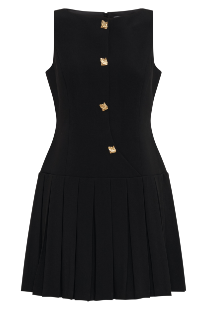 Mackenzie Sleeveless Pleated Mini Dress - Black-My Chic Way.All Rights Reserved