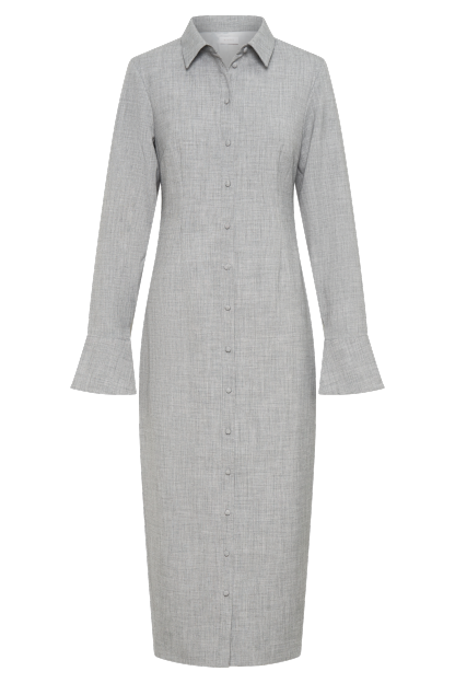 Dorian Fitted Shirt Midi Dress - Charcoal Marle-My Chic Way.All Rights Reserved