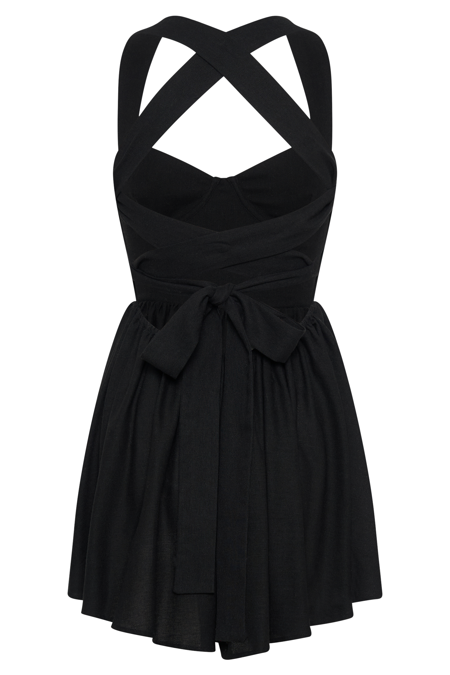 Loz Tie Back Linen Mini Dress - Black-My Chic Way.All Rights Reserved