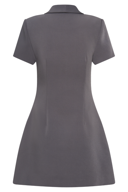 Paolina Collared Suiting Mini Dress - Charcoal-My Chic Way.All Rights Reserved