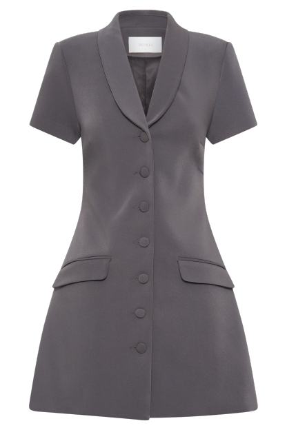 Paolina Collared Suiting Mini Dress - Charcoal-My Chic Way.All Rights Reserved