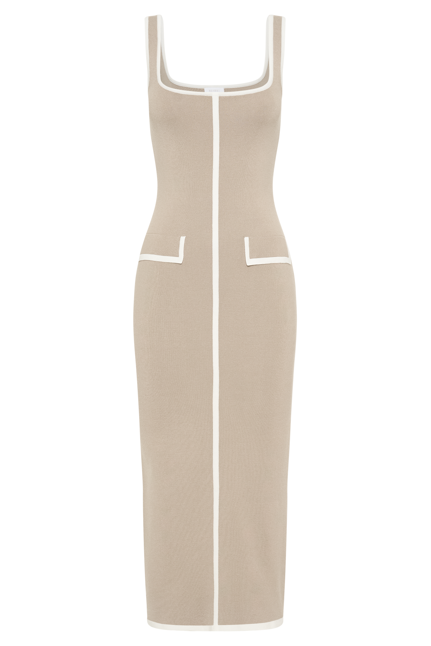 Eimear Contrast Knit Midi Dress - Taupe & Ivory-My Chic Way.All Rights Reserved