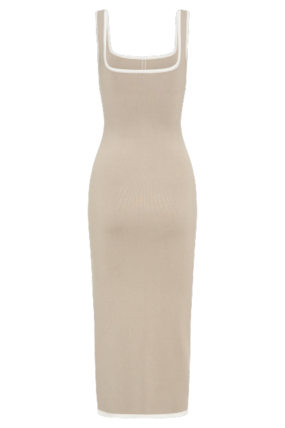 Eimear Contrast Knit Midi Dress - Taupe & Ivory-My Chic Way.All Rights Reserved