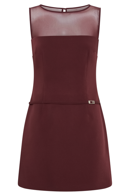 Posie Suiting Belted Mini Dress - Mahogany-My Chic Way.All Rights Reserved