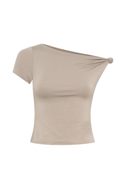Betty Short Sleeve Modal Top With Knot Shoulder - Tawny Grey-My Chic Way.All Rights Reserved
