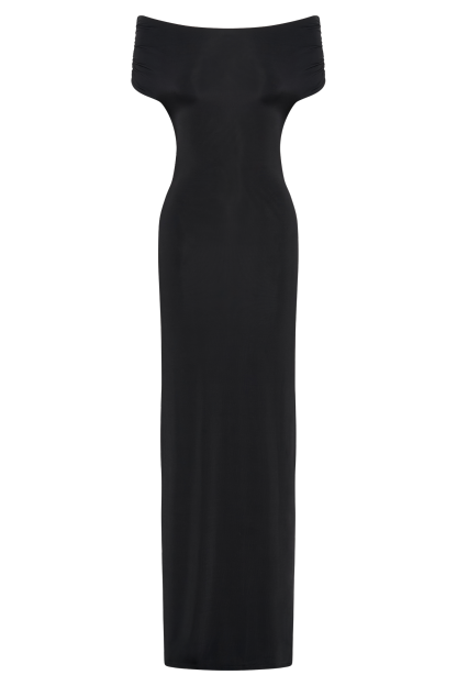 Imogen Off Shoulder Slinky Maxi Dress - Black-My Chic Way.All Rights Reserved