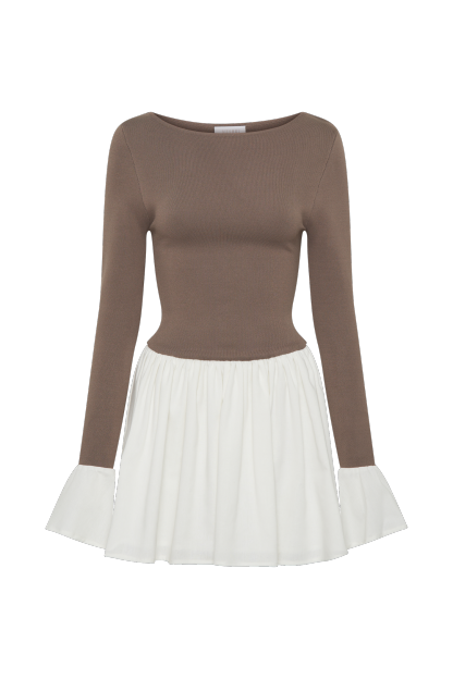 Sansa Knit And Linen Mini Dress - Smoke & Ivory-My Chic Way.All Rights Reserved