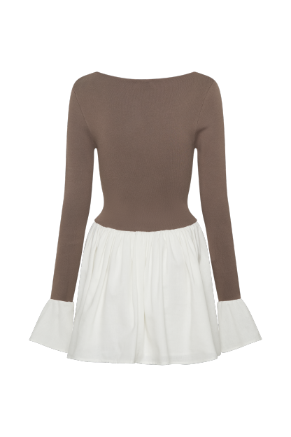 Sansa Knit And Linen Mini Dress - Smoke & Ivory-My Chic Way.All Rights Reserved