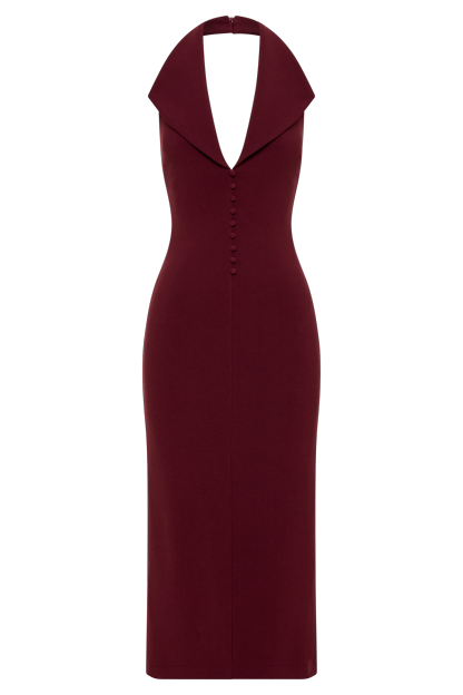 Annita Crepe Halter Midi Dress - Merlot-My Chic Way.All Rights Reserved