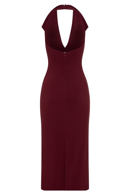 Annita Crepe Halter Midi Dress - Merlot-My Chic Way.All Rights Reserved
