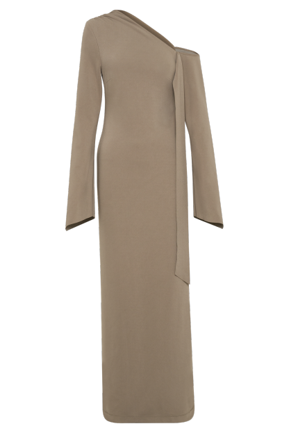 Nicola One Shoulder Crepe Maxi Dress - Mushroom-My Chic Way.All Rights Reserved