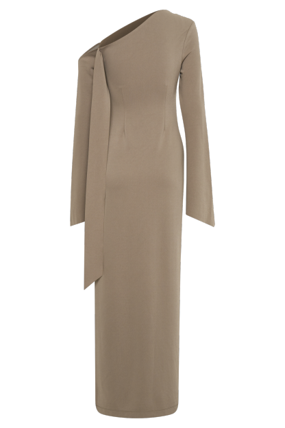 Nicola One Shoulder Crepe Maxi Dress - Mushroom-My Chic Way.All Rights Reserved
