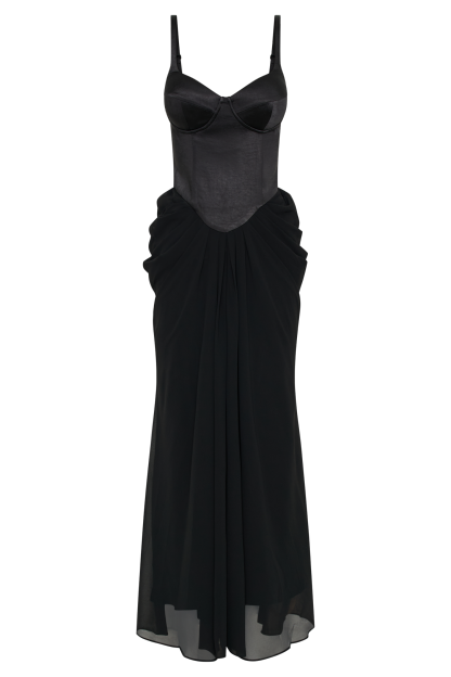 Leila Satin Corset Maxi Dress - Black-My Chic Way.All Rights Reserved