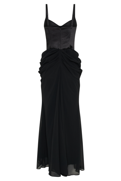 Leila Satin Corset Maxi Dress - Black-My Chic Way.All Rights Reserved