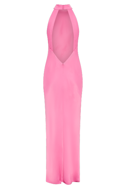 Claire Satin Drape Back Maxi Dress with Split - Pink-My Chic Way.All Rights Reserved
