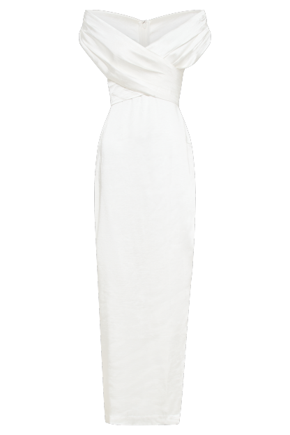 Harley Off Shoulder Satin Maxi Dress - Ivory-My Chic Way.All Rights Reserved