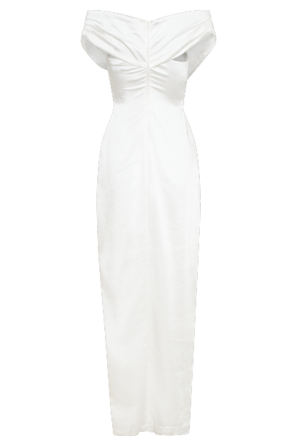Harley Off Shoulder Satin Maxi Dress - Ivory-My Chic Way.All Rights Reserved