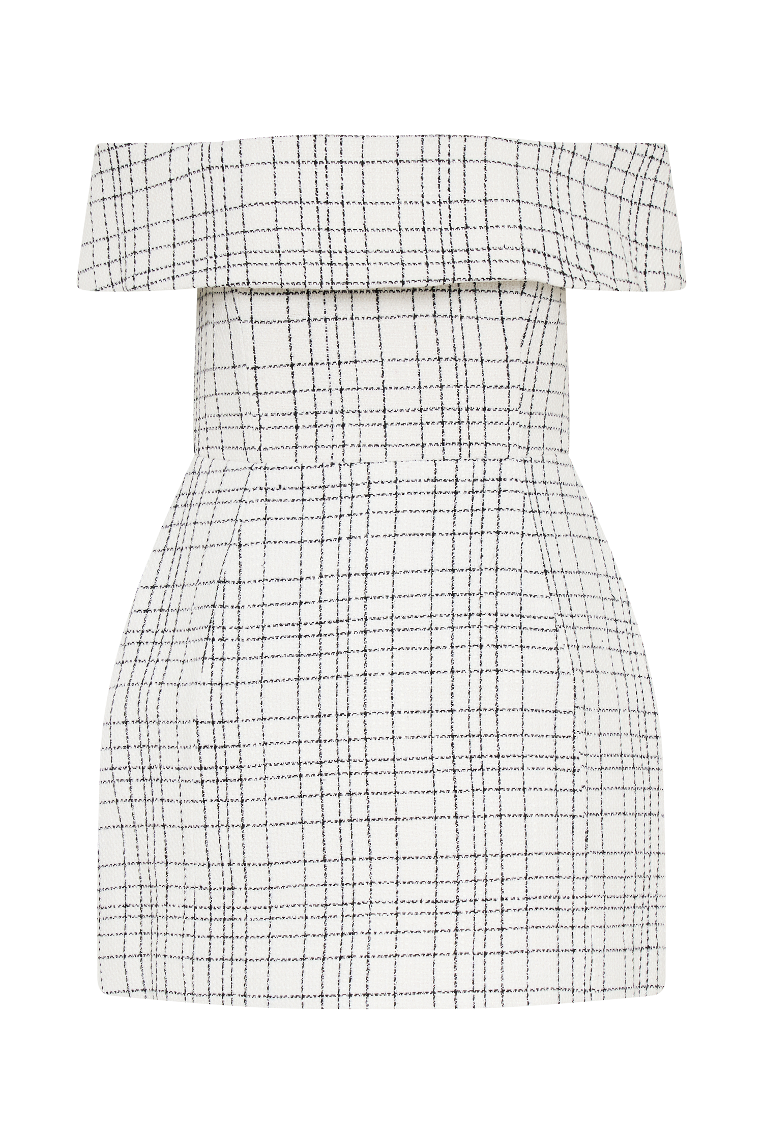 Helena Tweed Off Shoulder Mini Dress - White Check-My Chic Way.All Rights Reserved