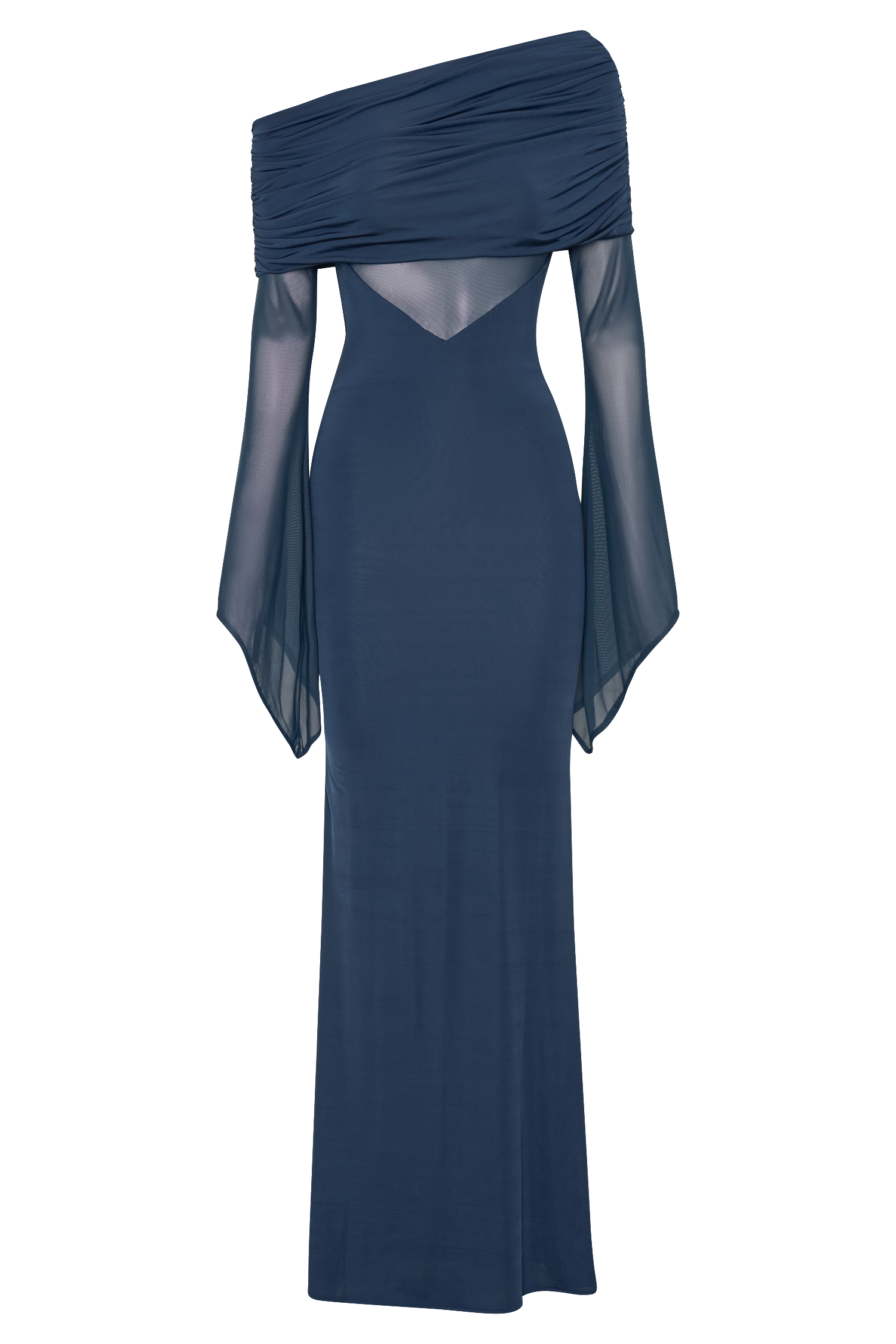 Kaitlin One Shoulder Slinky And Mesh Maxi Dress - Midnight Blue-My Chic Way.All Rights Reserved