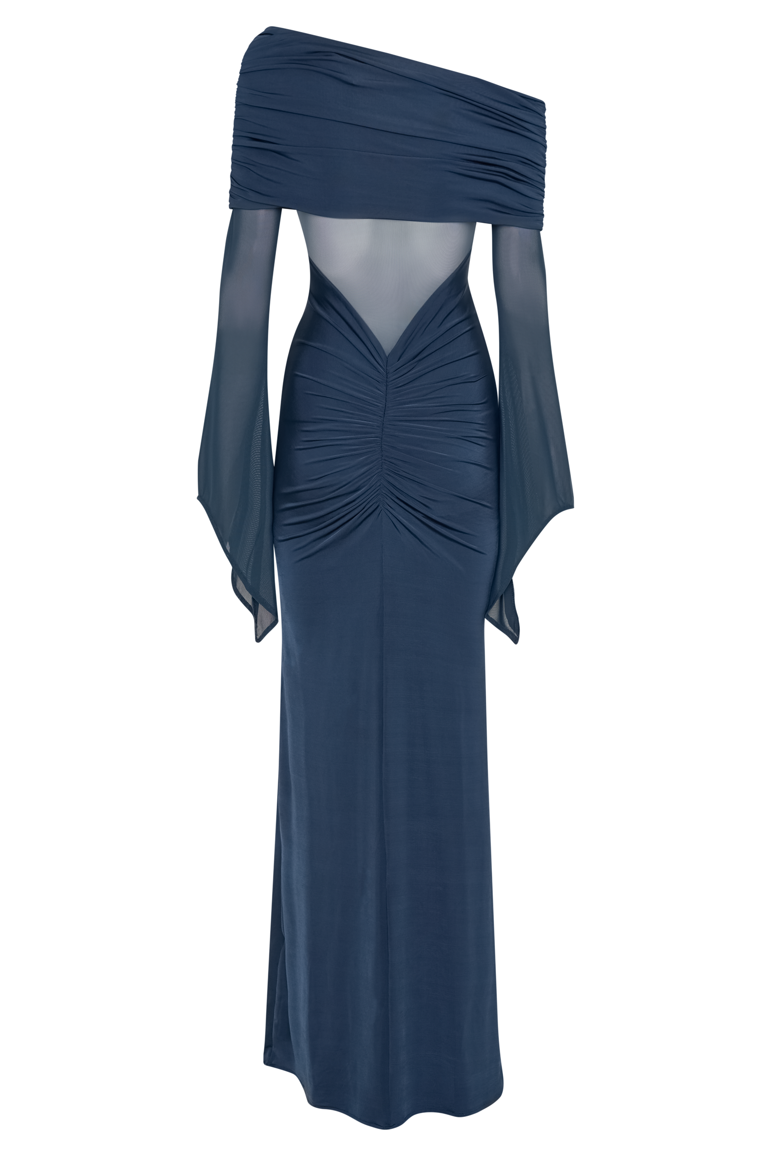 Kaitlin One Shoulder Slinky And Mesh Maxi Dress - Midnight Blue-My Chic Way.All Rights Reserved