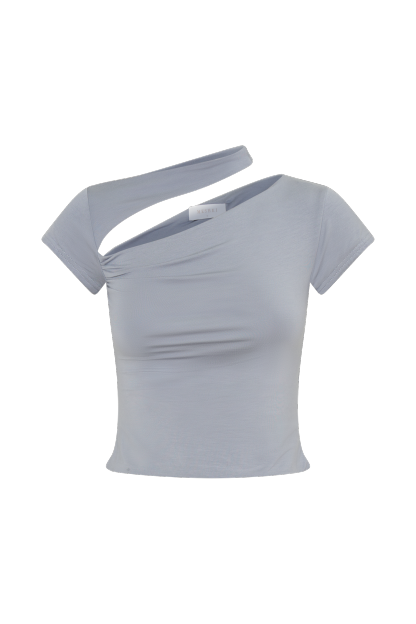 Aurelie Cut Out Short Sleeve Top - Slate Grey-My Chic Way.All Rights Reserved