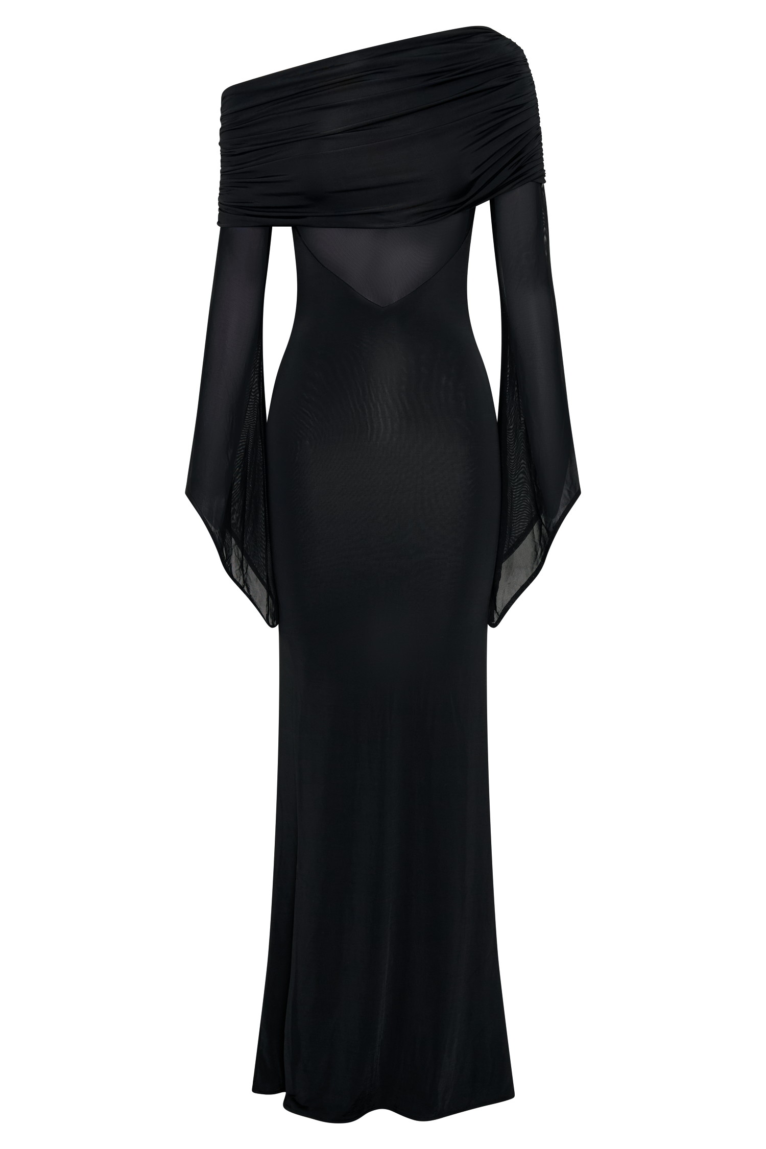 Kaitlin One Shoulder Slinky And Mesh Maxi Dress - Black-My Chic Way.All Rights Reserved