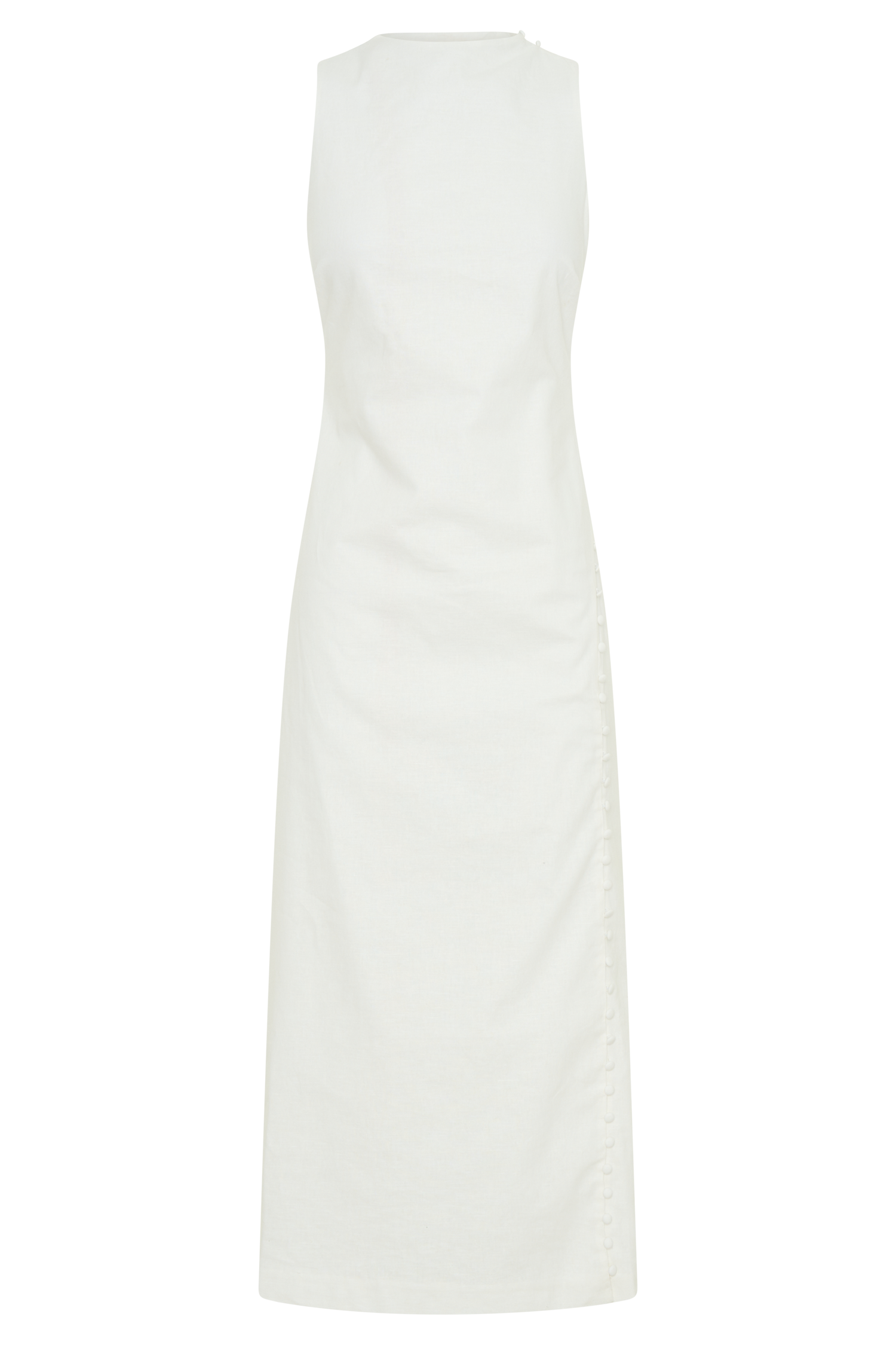 Bronte Linen Button Midi Dress - White-My Chic Way.All Rights Reserved