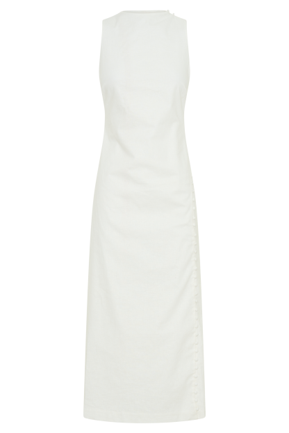 Bronte Linen Button Midi Dress - White-My Chic Way.All Rights Reserved