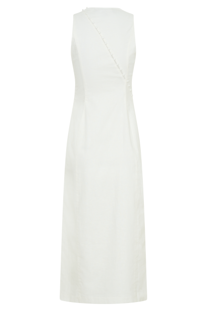 Bronte Linen Button Midi Dress - White-My Chic Way.All Rights Reserved
