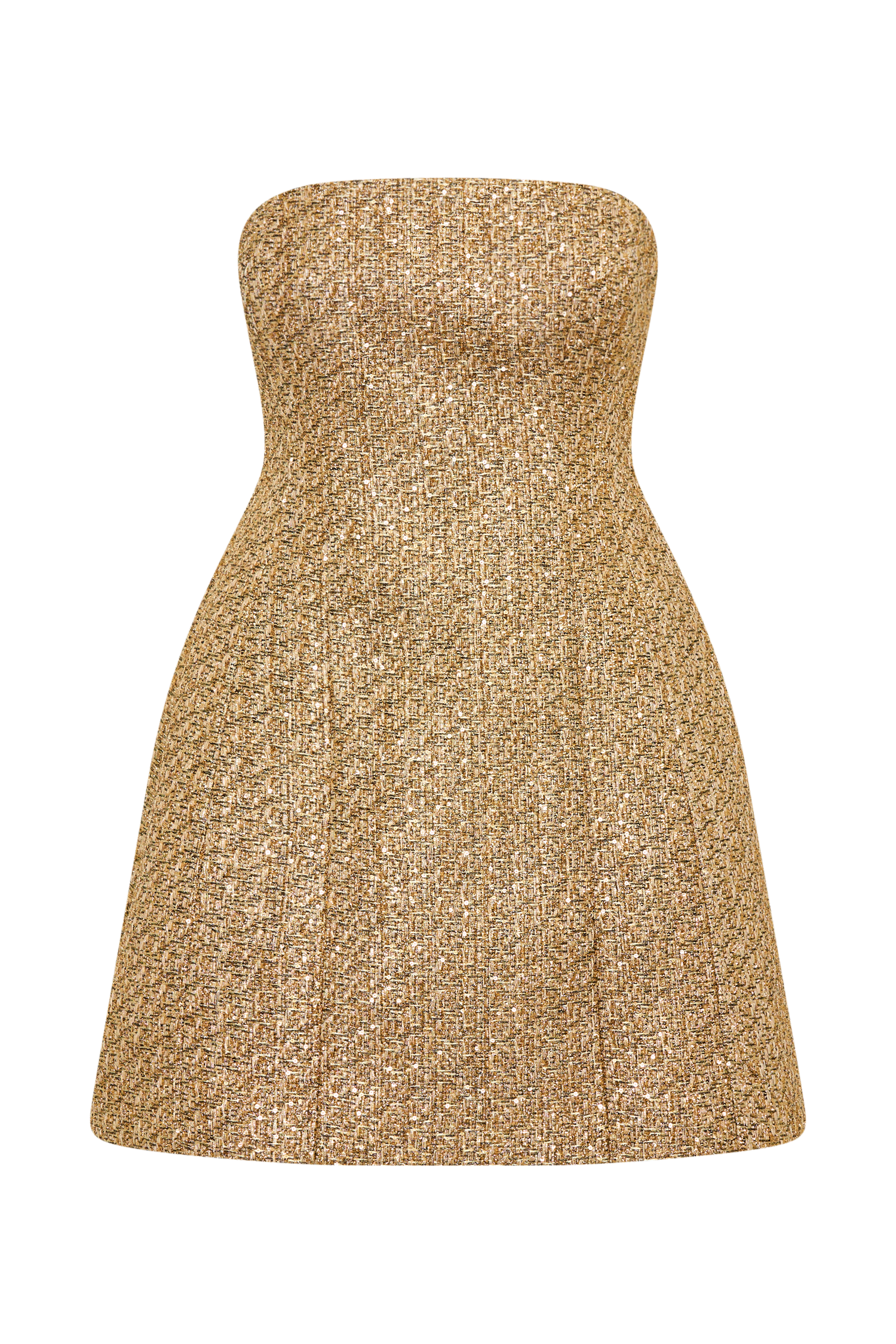 Gala Strapless Tweed Mini Dress - Gold-My Chic Way.All Rights Reserved