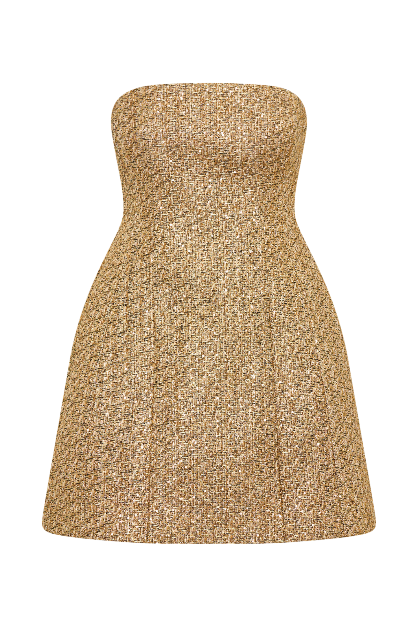 Gala Strapless Tweed Mini Dress - Gold-My Chic Way.All Rights Reserved