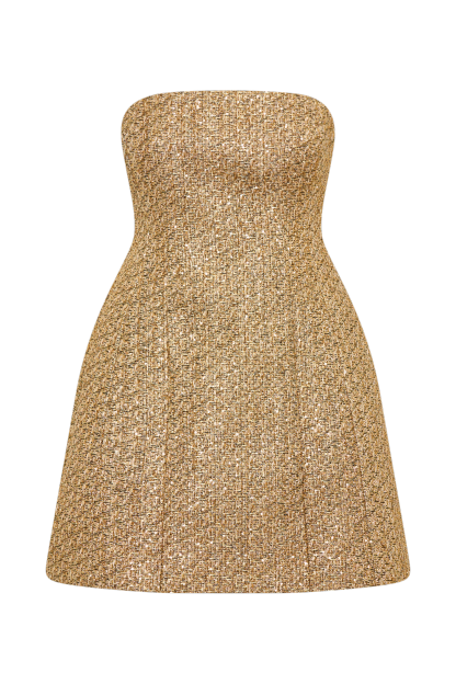 Gala Strapless Tweed Mini Dress - Gold-My Chic Way.All Rights Reserved