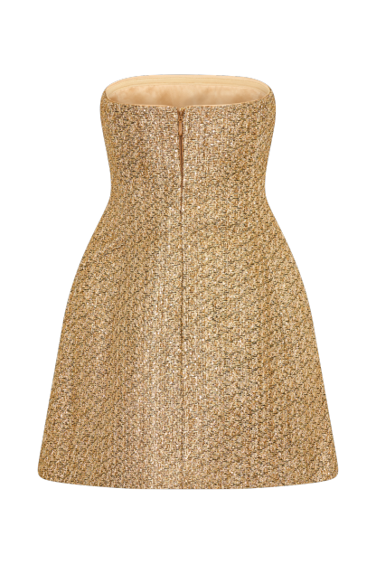 Gala Strapless Tweed Mini Dress - Gold-My Chic Way.All Rights Reserved