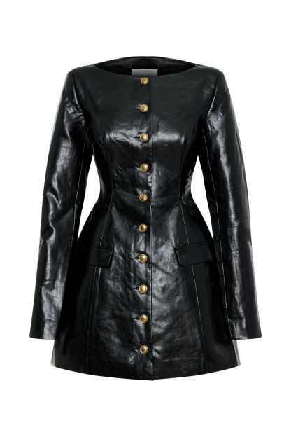 Nancy Faux Leather Mini Dress - Black-My Chic Way.All Rights Reserved